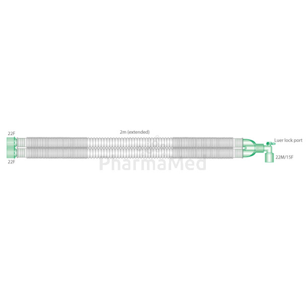 Circuit respi 22mmx2m avec raccord coudé et prise luer lock - 70pc