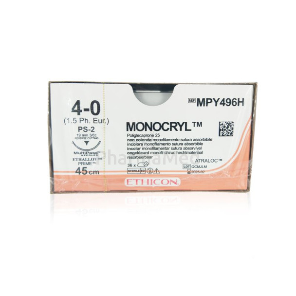 MONOCRYL 4/0 MPY496H 45cm 3/8 19mm - 36fils