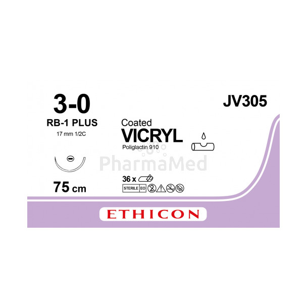 VICRYL 3/0 Coated JV305 RB-1 Plus 75cm - 36draden
