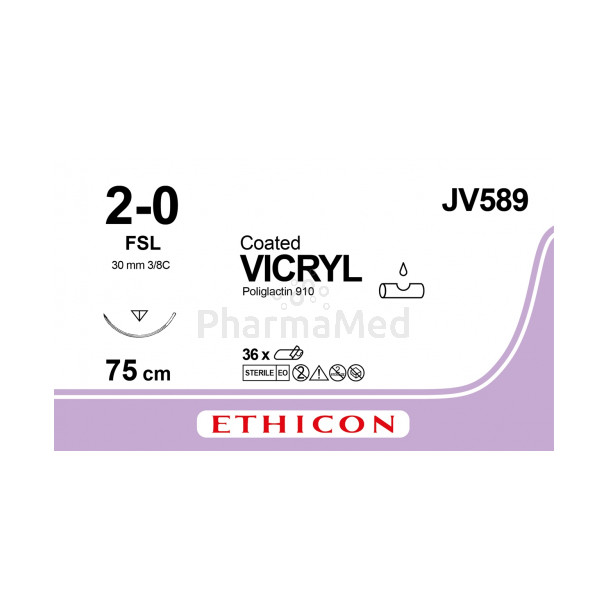 VICRYL 2/0 Coated JV589 FSL 75cm - 36draden