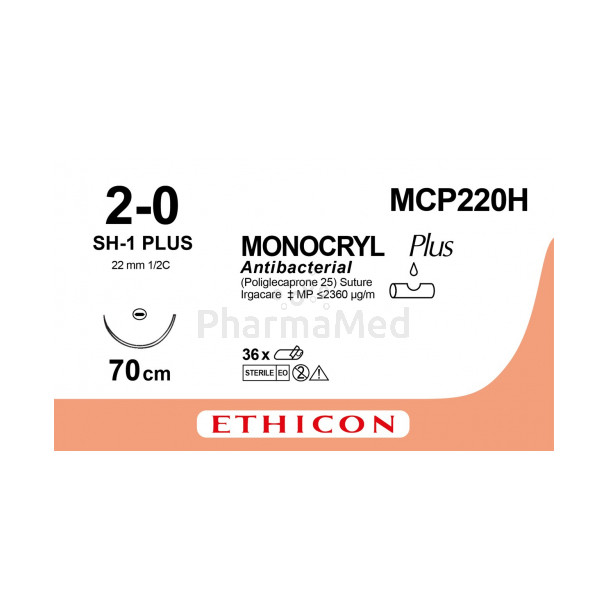 MONOCRYL 2/0 Plus MCP220H SH-1 70cm - 36draden
