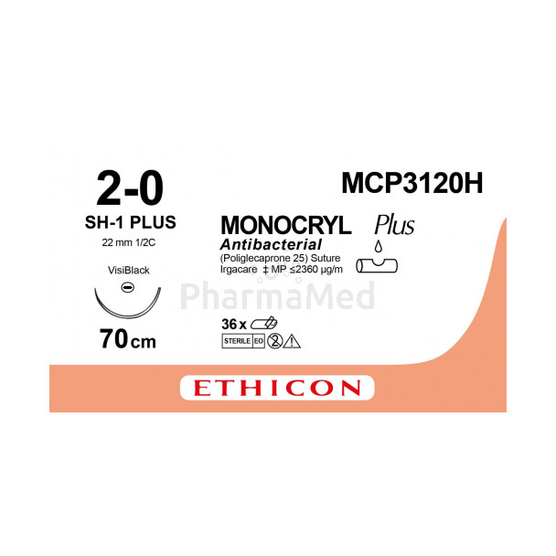 MONOCRYL 2/0 Plus MCP3120H SH-1 70cm - 36fils