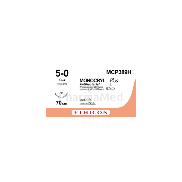 MONOCRYL PLUS 5/0 MCP389H C-3 13mm 70cm - 36 fils