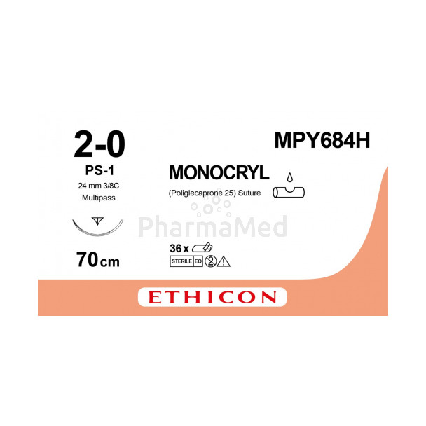 MONOCRYL 2/0 MPY684H PS-1 70cm - 36fils
