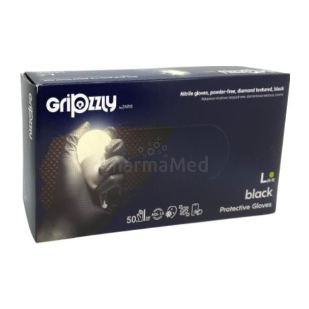 Gants nitriles GRIPZZLY texturés diamand noir Médium - 50pc