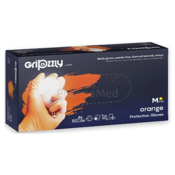 Gants nitriles GRIPZZLY texturés diamand orange Médium - 50pc