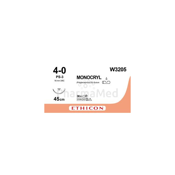 MONOCRYL 4/0 W3205 45cm PS-3 Prime - 12fils