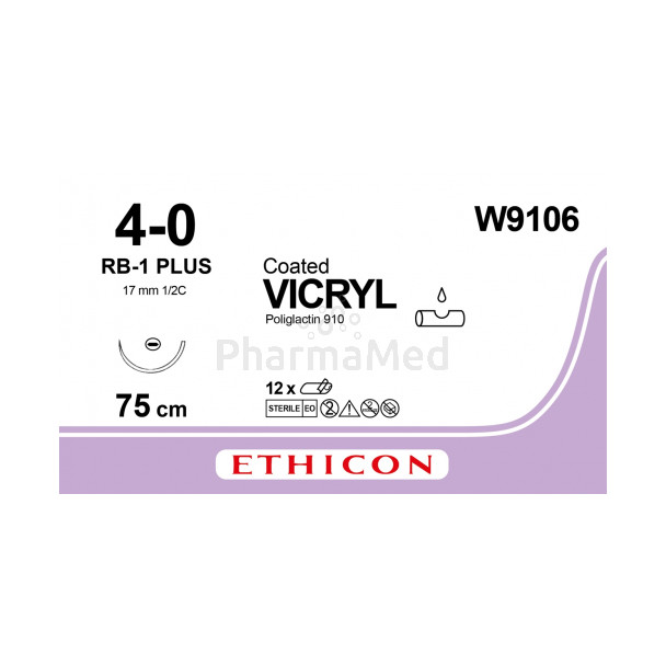 VICRYL 4/0 Coated W9106 RB-1 Plus 75cm - 12draden