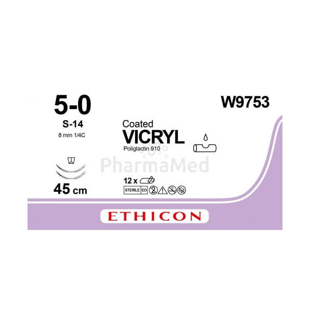 VICRYL 5/0 Coated W9753 S-14 45cm - 12draden
