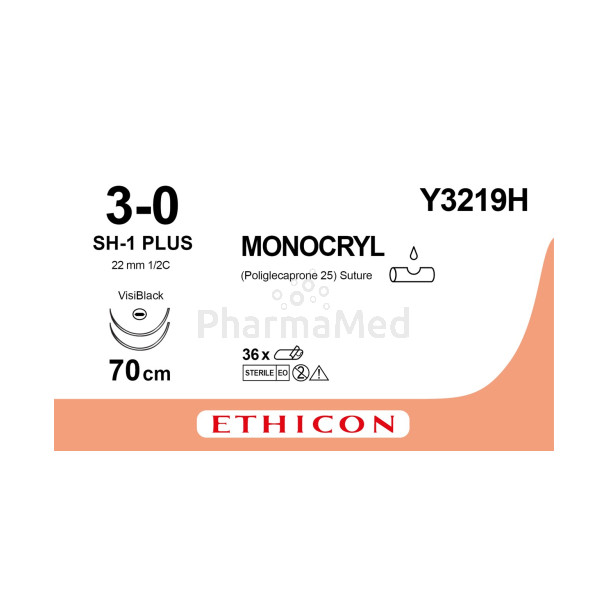 MONOCRYL 3/0 Y3219H SH-1 Plus 70cm - 36fils