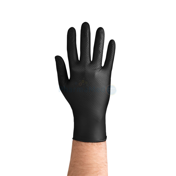 Gants nitriles GRIPZZLY texturés diamand noir - Small - 50pc