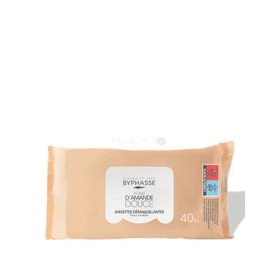 BYPHASSE Lingettes démaquillantes à l'huile d'amande pour peaux sensibles - 40pcs