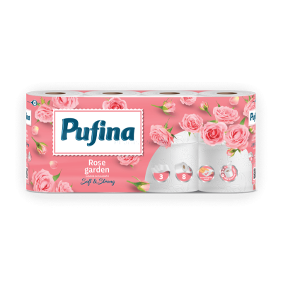 Papier toilette Pufina 3 plis parfum rose - 7 x 8 rlx