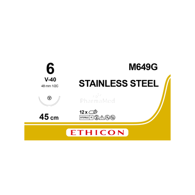 Fils de suture en acier M649G USP6 V-40 48mm 45cm - 12 fils