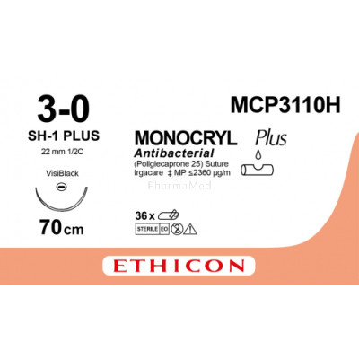 MONOCRYL 3/0 Plus MCP3110H SH-1 70cm - 36fils