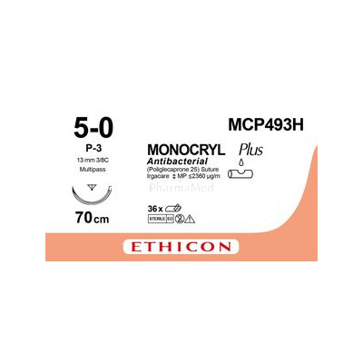 MONOCRYL+ 5/0 MCP493H P-3 70cm 3/8 - 36fils