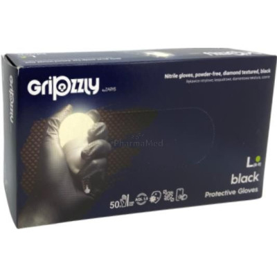 Gants nitriles GRIPZZLY texturés diamand noir - Médium - 50pc